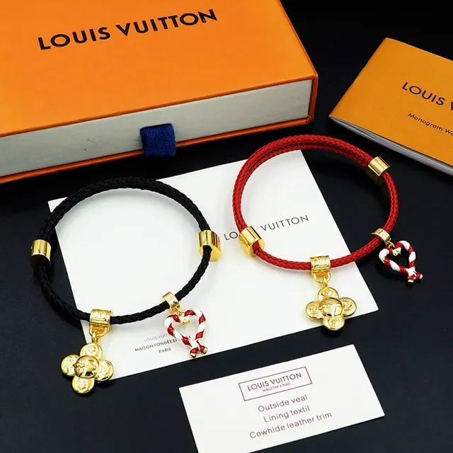 Louis Vuitton Floral and Heart Charm Braided Cord Bracelet 6