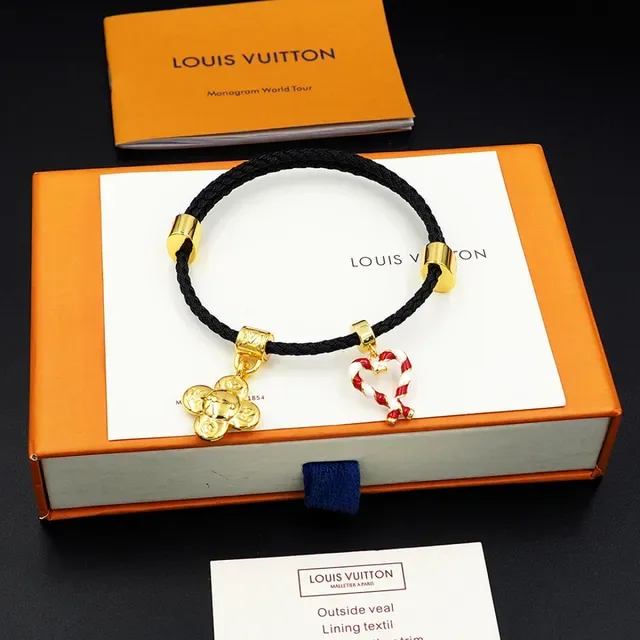 Louis Vuitton Floral and Heart Charm Braided Cord Bracelet 7