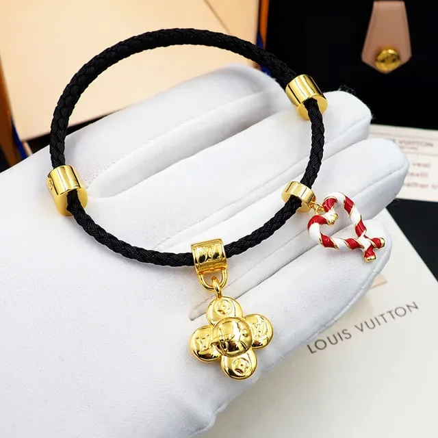 Louis Vuitton Floral and Heart Charm Braided Cord Bracelet 8