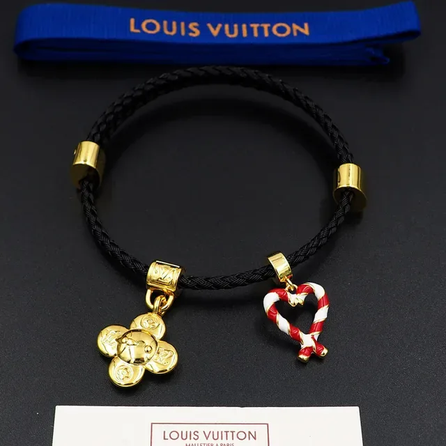 Louis Vuitton Floral and Heart Charm Braided Cord Bracelet 9
