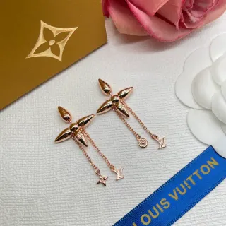 Louis Vuitton Floral Monogram Rose Gold Dangling Earrings