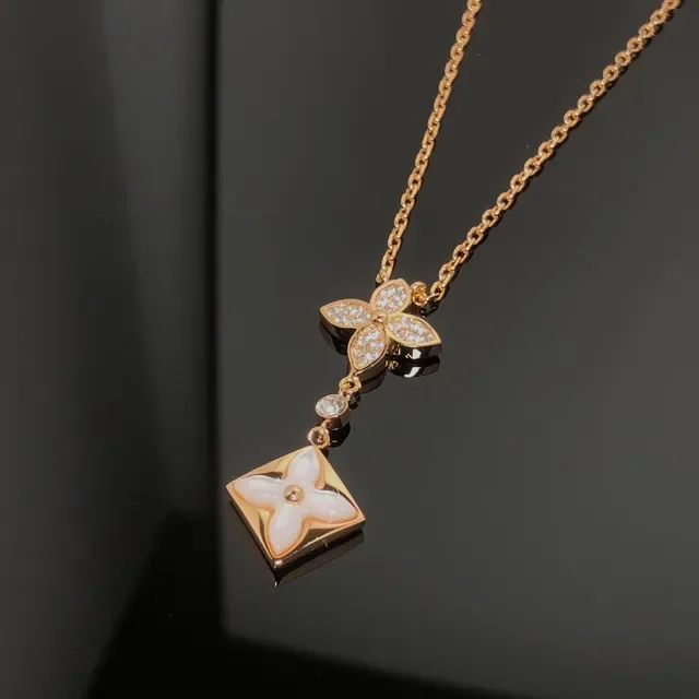 Louis Vuitton Floral Pendant Gold-Tone Necklace 4