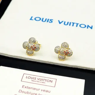 Louis Vuitton Flower Gold Red Pavé-Set Earrings