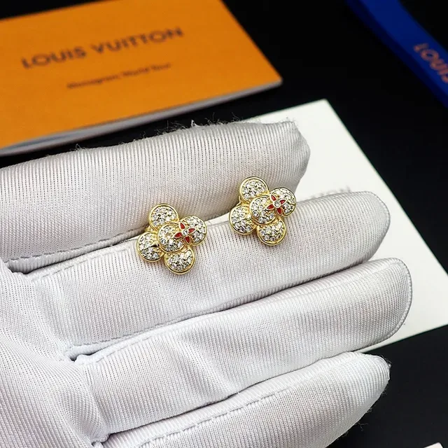 Louis Vuitton Flower Gold Red Pavé-Set Earrings 2