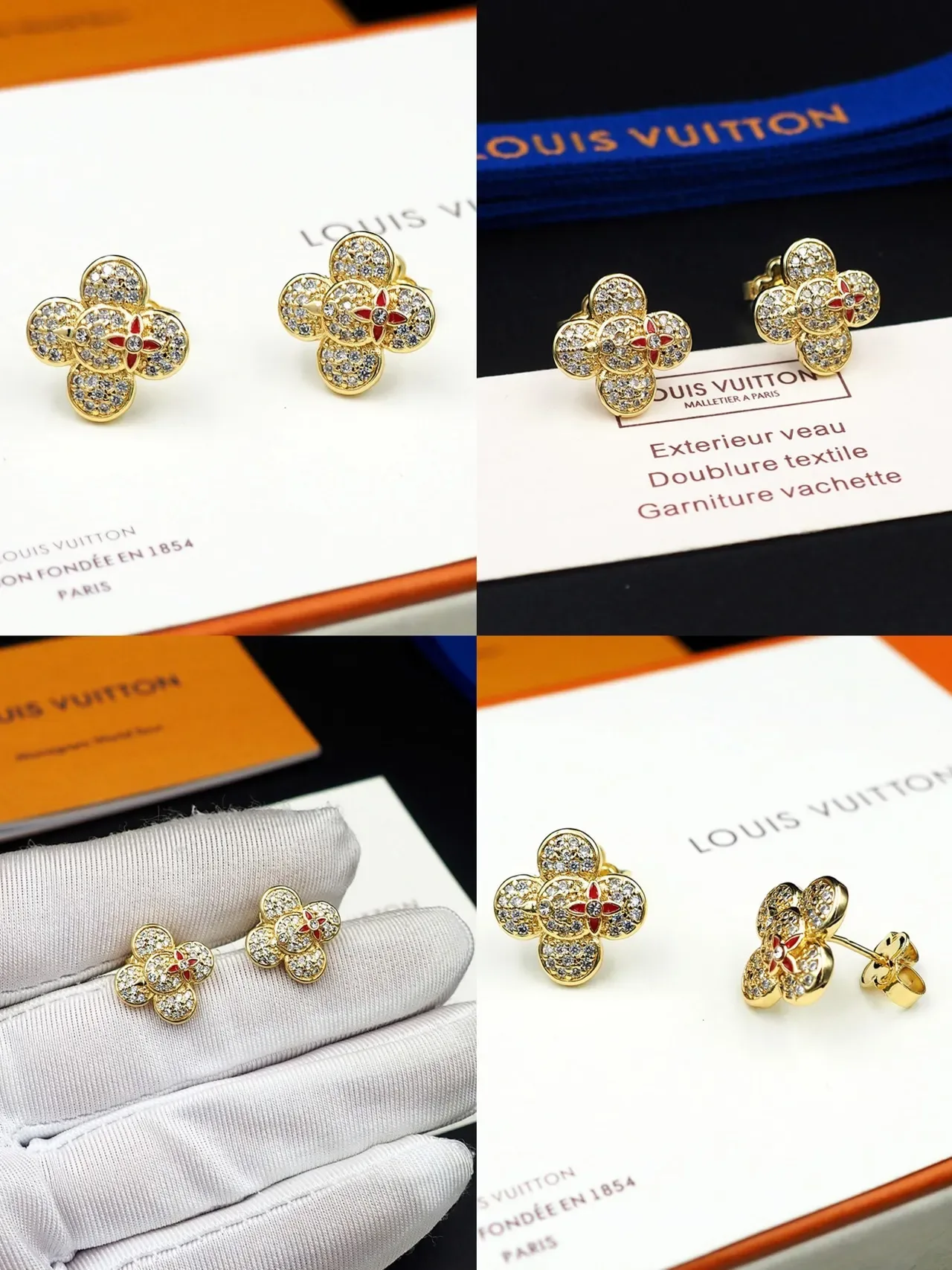 Louis Vuitton Flower Gold Red Pavé-Set Earrings 3