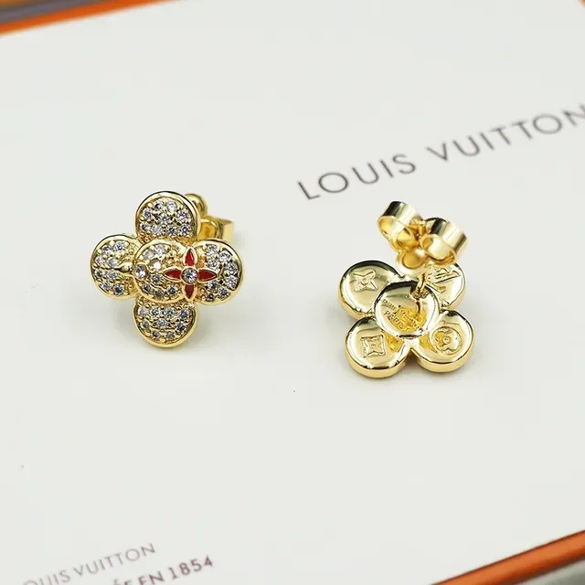 Louis Vuitton Flower Gold Red Pavé-Set Earrings 4