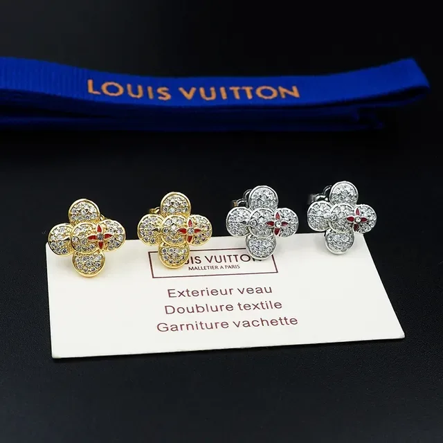 Louis Vuitton Flower Gold Red Pavé-Set Earrings 5