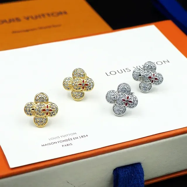 Louis Vuitton Flower Gold Red Pavé-Set Earrings 6