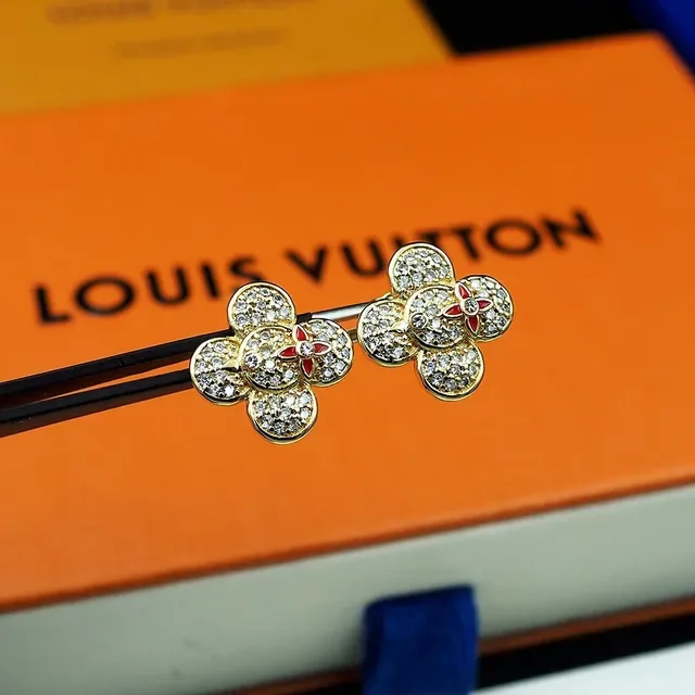 Louis Vuitton Flower Gold Red Pavé-Set Earrings 8