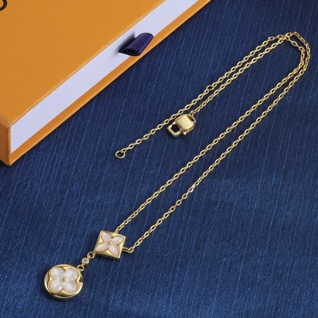 Louis Vuitton Flower Gold White Chain Mother-of-Pearl Floral Charms Necklace 2