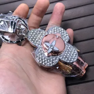 Louis Vuitton Flower Key Holder Silver Gold Crystal-Embellished Brooch