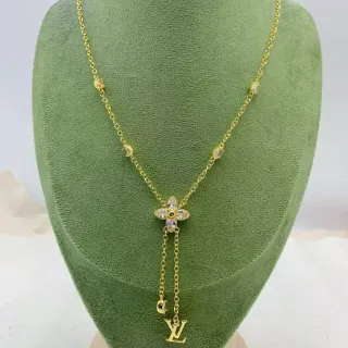 Louis Vuitton Flower Motif Gold-Tone Crystal Pendant Necklace