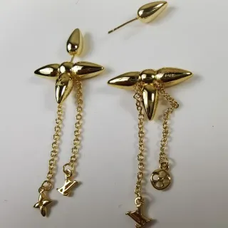 Louis Vuitton Flower Motif Gold-Tone Dangling Chain Earrings