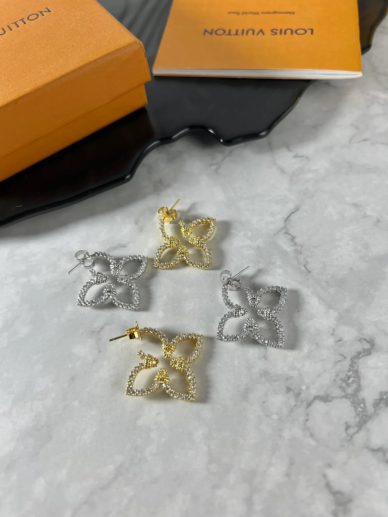 Louis Vuitton Flower Motif Pavé Crystal Butterfly Earrings 2