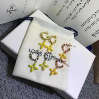 Louis Vuitton Flower Motif Yellow Gold Twisted Hoop Enamel Pendant Earrings
