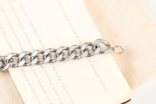 Louis Vuitton Gold Silver Curb Chain Engraved Bar Bracelet 2