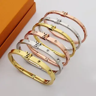Louis Vuitton Gold Silver Hinged Bangle Monogram Clasp Bracelet