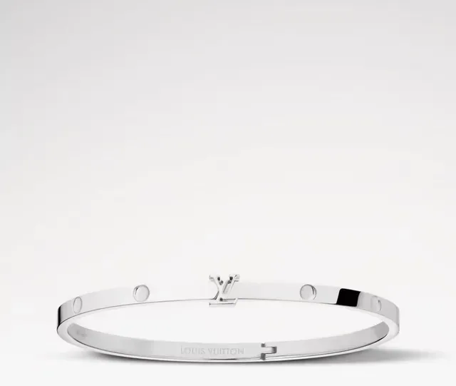 Louis Vuitton Gold Silver Hinged Bangle Monogram Clasp Bracelet 2