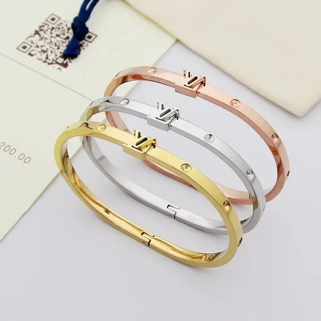 Louis Vuitton Gold Silver Hinged Bangle Monogram Clasp Bracelet 4