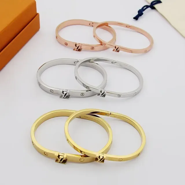 Louis Vuitton Gold Silver Hinged Bangle Monogram Clasp Bracelet 6