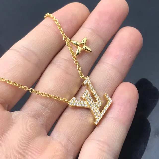 Louis Vuitton Gold Silver Pavé-Crystal Monogram Pendant Four-Petal Floral Charm Necklace 3