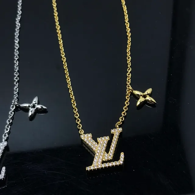 Louis Vuitton Gold Silver Pavé-Crystal Monogram Pendant Four-Petal Floral Charm Necklace 6