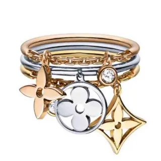 Louis Vuitton Gold Silver Stacked Multi-Band Mixed-Metal Ring