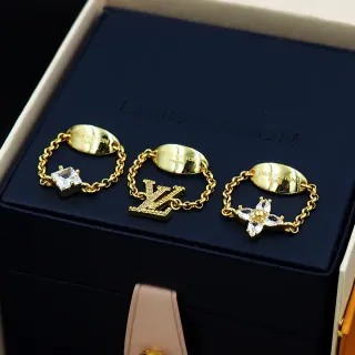 Louis Vuitton Gold-Tone Chain-Link Crystal Motif Rings