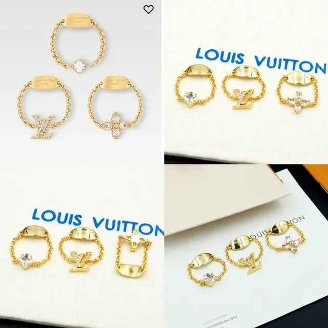 Louis Vuitton Gold-Tone Chain-Link Crystal Motif Rings 10