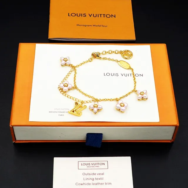 Louis Vuitton Gold-Tone Floral Charm Bracelet 4