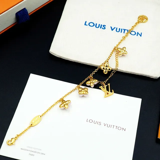 Louis Vuitton Gold-Tone Floral Charm Bracelet 5