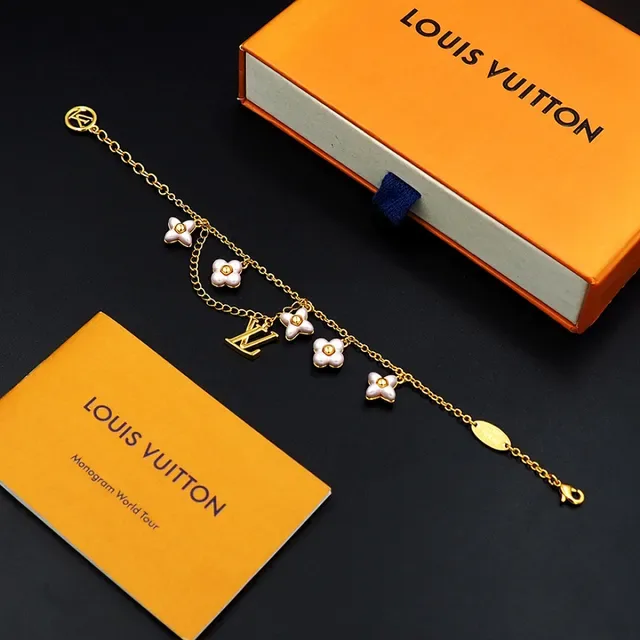 Louis Vuitton Gold-Tone Floral Charm Bracelet 9