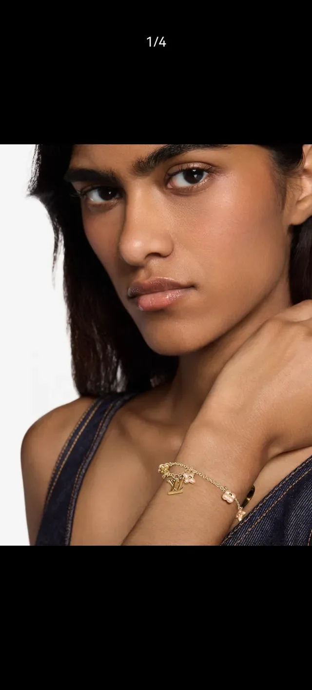 Louis Vuitton Gold-Tone Floral Charm Bracelet 12