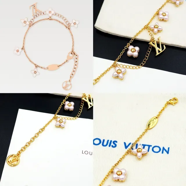Louis Vuitton Gold-Tone Floral Charm Bracelet 13