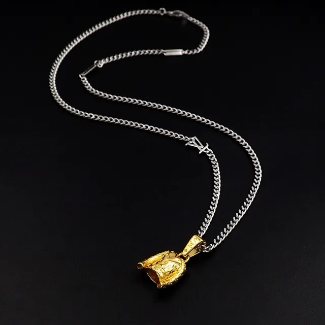 Collier Chaîne Curb Louis Vuitton avec Pendentif Jacket Doré et Charme LV 3