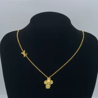 Louis Vuitton Gold-Tone LV Monogram Flower Pendant Necklace