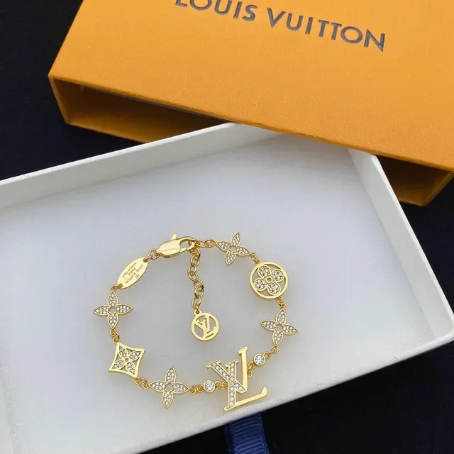 Louis Vuitton Gold-Tone Pavé Crystal Monogram Floral Motif Bracelet 3