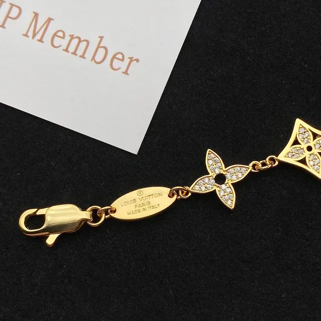 Louis Vuitton Gold-Tone Pavé Crystal Monogram Floral Motif Bracelet 4