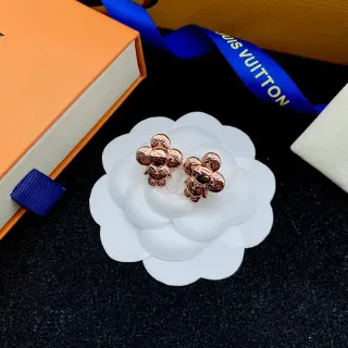 Louis Vuitton Gold White Metallic Monogram-Engraved Earrings
