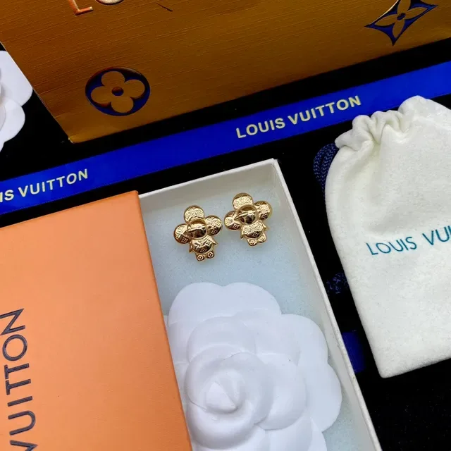 Louis Vuitton Gold White Metallic Monogram-Engraved Earrings 3