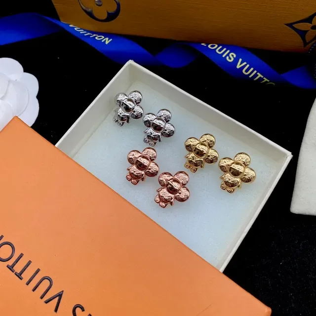 Louis Vuitton Gold White Metallic Monogram-Engraved Earrings 6