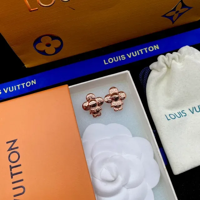 Louis Vuitton Gold White Metallic Monogram-Engraved Earrings 7