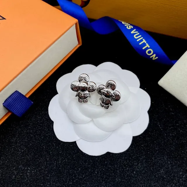 Louis Vuitton Gold White Metallic Monogram-Engraved Earrings 8