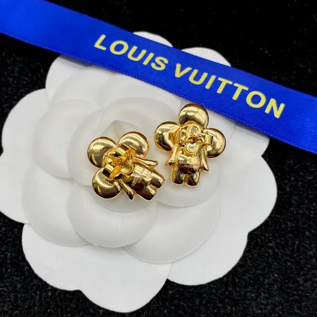 Louis Vuitton Gold White Metallic Monogram-Engraved Earrings 9