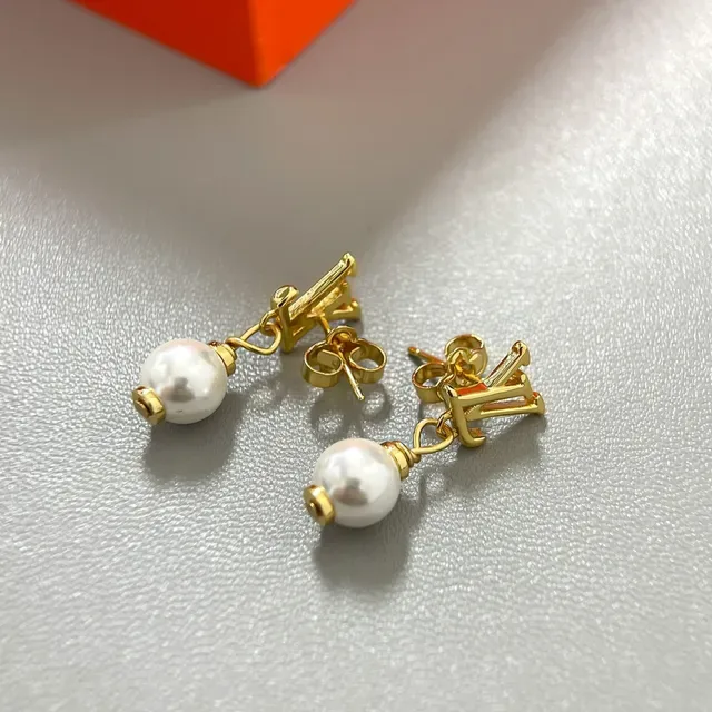 Louis Vuitton Gold White Monogram Dangling Pearl Drop Earrings 2