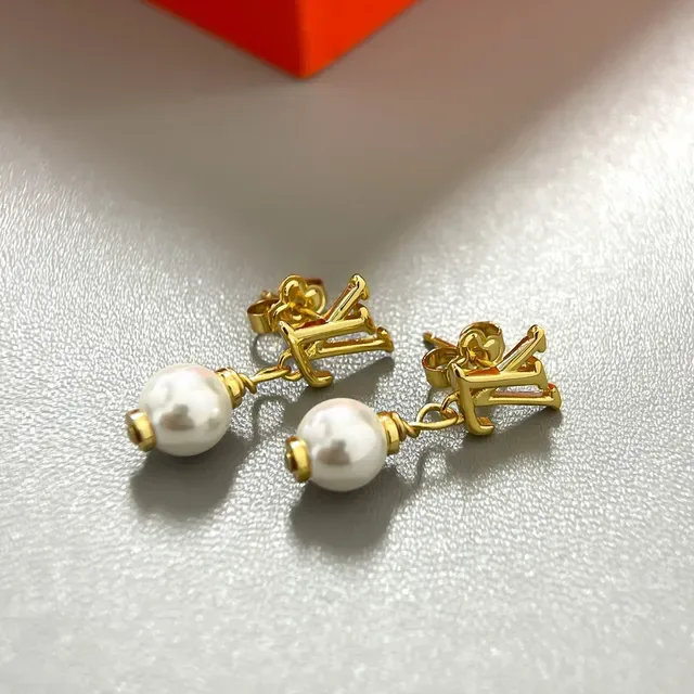 Louis Vuitton Gold White Monogram Dangling Pearl Drop Earrings 3