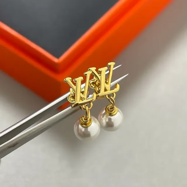 Louis Vuitton Gold White Monogram Dangling Pearl Drop Earrings 5