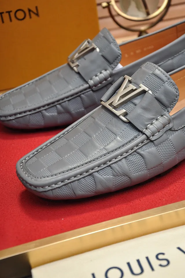 Louis Vuitton Gray Beige Checkered Damier Leather Double LV Buckle Loafer 3