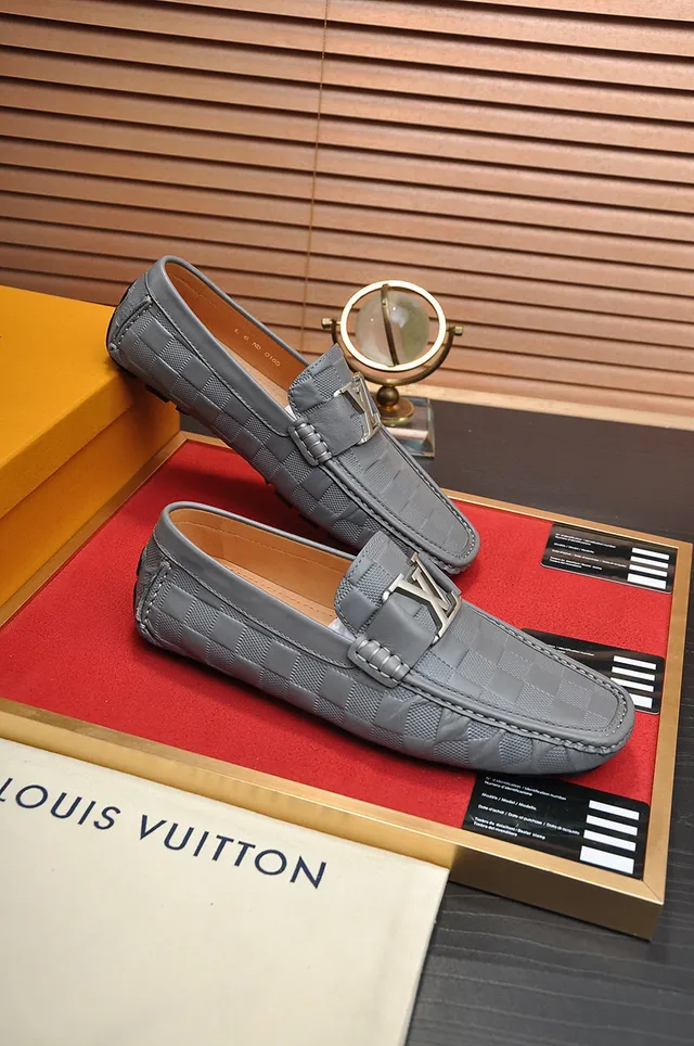 Louis Vuitton Gray Beige Checkered Damier Leather Double LV Buckle Loafer 9