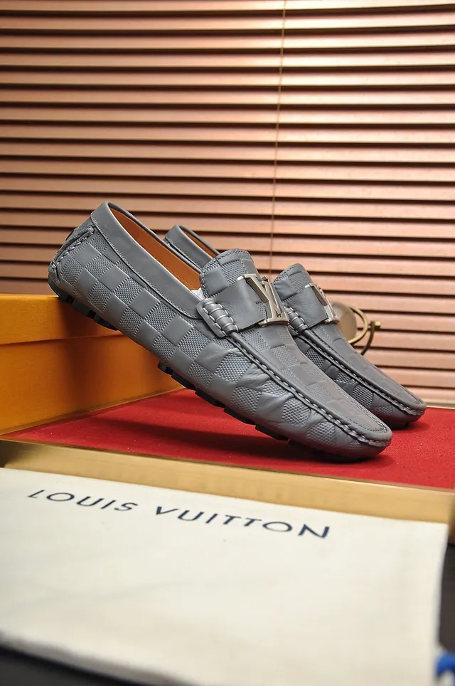 Louis Vuitton Gray Beige Checkered Damier Leather Double LV Buckle Loafer 7